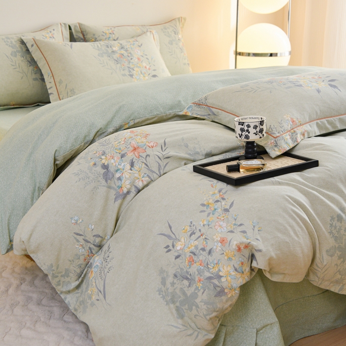 91家纺网 家纺一手货源 找家纺 铭浩家纺 2025新款全棉纯棉数码印花四件套 秘密花园-绿