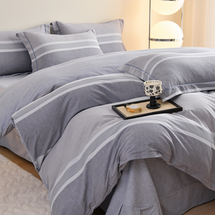 91家纺网 家纺一手货源 找家纺 铭浩家纺 2025新款全棉纯棉数码印花四件套 南烟-灰