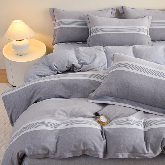 91家纺网 家纺一手货源 找家纺 铭浩家纺 2025新款全棉纯棉数码印花四件套 南烟-灰