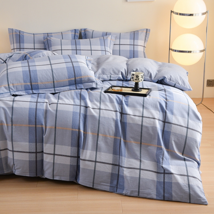 91家纺网 家纺一手货源 找家纺 铭浩家纺 2025新款全棉纯棉数码印花四件套 诺卡-蓝