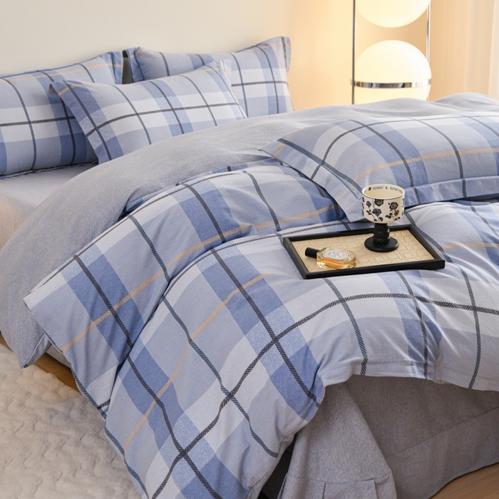 91家纺网 家纺一手货源 找家纺 铭浩家纺 2025新款全棉纯棉数码印花四件套 诺卡-蓝