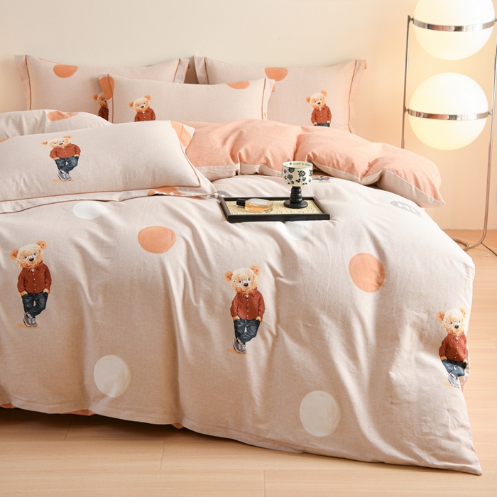 91家纺网 家纺一手货源 找家纺 铭浩家纺 2025新款全棉纯棉数码印花四件套 趣味熊-咖