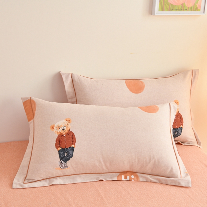 91家纺网 家纺一手货源 找家纺 铭浩家纺 2025新款全棉纯棉数码印花四件套 趣味熊-咖