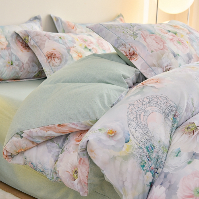 91家纺网 家纺一手货源 找家纺 铭浩家纺 2025新款全棉纯棉数码印花四件套 盛夏-绿