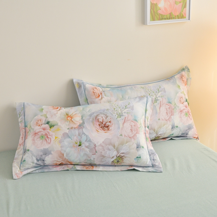 91家纺网 家纺一手货源 找家纺 铭浩家纺 2025新款全棉纯棉数码印花四件套 盛夏-绿