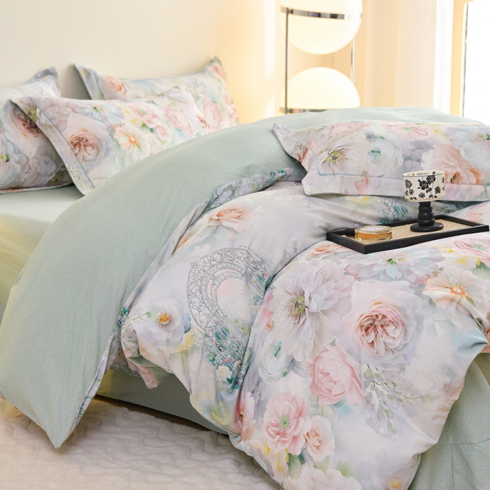 91家纺网 家纺一手货源 找家纺 铭浩家纺 2025新款全棉纯棉数码印花四件套 盛夏-绿