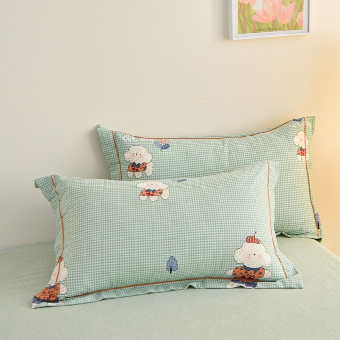 91家纺网 家纺一手货源 找家纺 铭浩家纺 2025新款全棉纯棉数码印花四件套 贴布小熊-绿