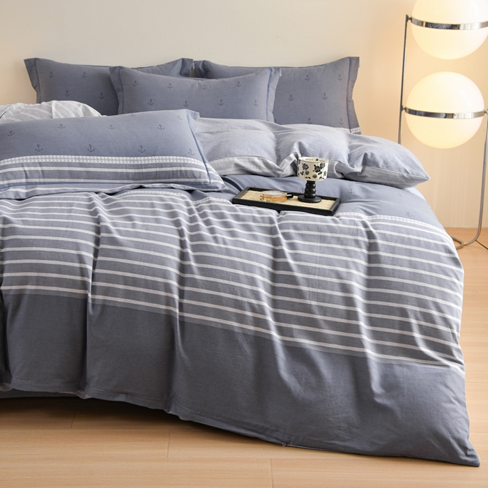 91家纺网 家纺一手货源 找家纺 铭浩家纺 2025新款全棉纯棉数码印花四件套 西雅图-蓝