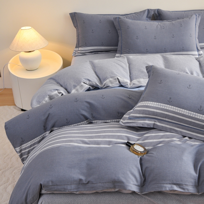 91家纺网 家纺一手货源 找家纺 铭浩家纺 2025新款全棉纯棉数码印花四件套 西雅图-蓝