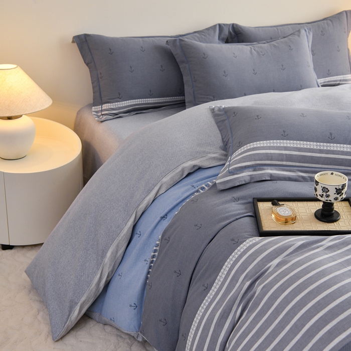 91家纺网 家纺一手货源 找家纺 铭浩家纺 2025新款全棉纯棉数码印花四件套 西雅图-蓝