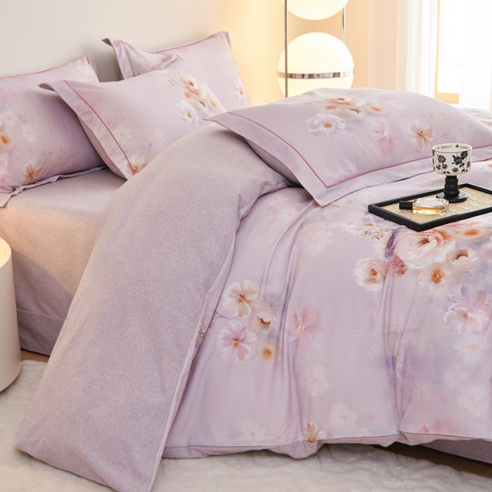 91家纺网 家纺一手货源 找家纺 铭浩家纺 2025新款全棉纯棉数码印花四件套 颜玉-紫