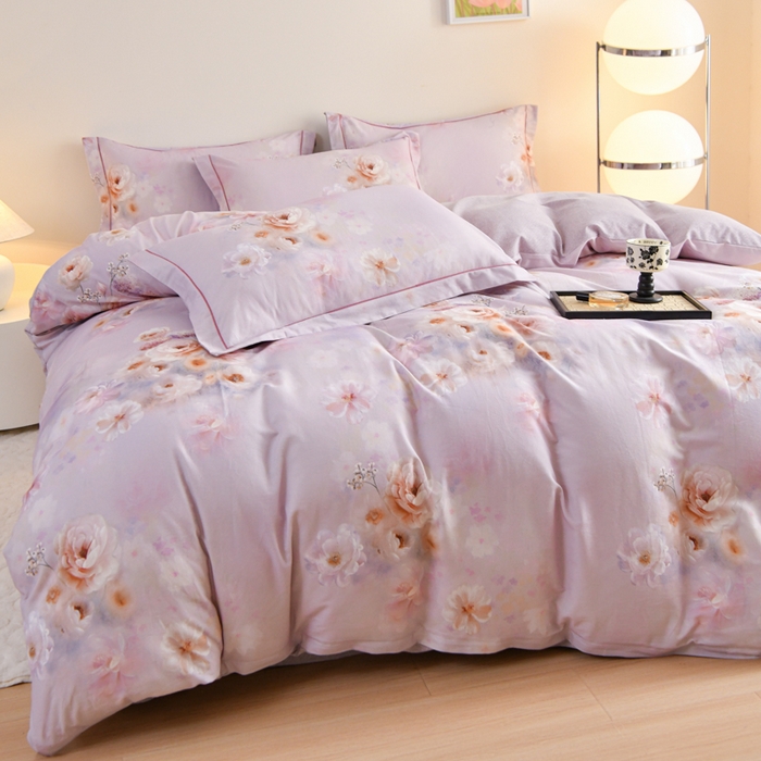 91家纺网 家纺一手货源 找家纺 铭浩家纺 2025新款全棉纯棉数码印花四件套 颜玉-紫