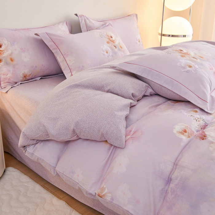 91家纺网 家纺一手货源 找家纺 铭浩家纺 2025新款全棉纯棉数码印花四件套 颜玉-紫