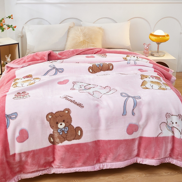 91家纺网 家纺一手货源 找家纺 新款拉舍尔毛毯4-12斤 023 躲猫猫-粉