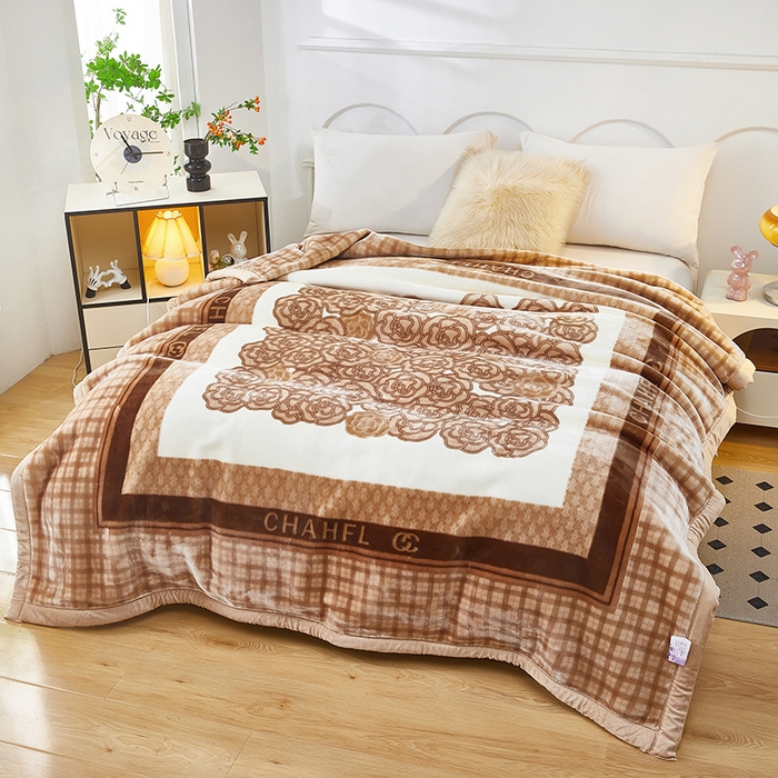 91家纺网 家纺一手货源 找家纺 新款拉舍尔毛毯4-12斤 652 山茶花开-驼