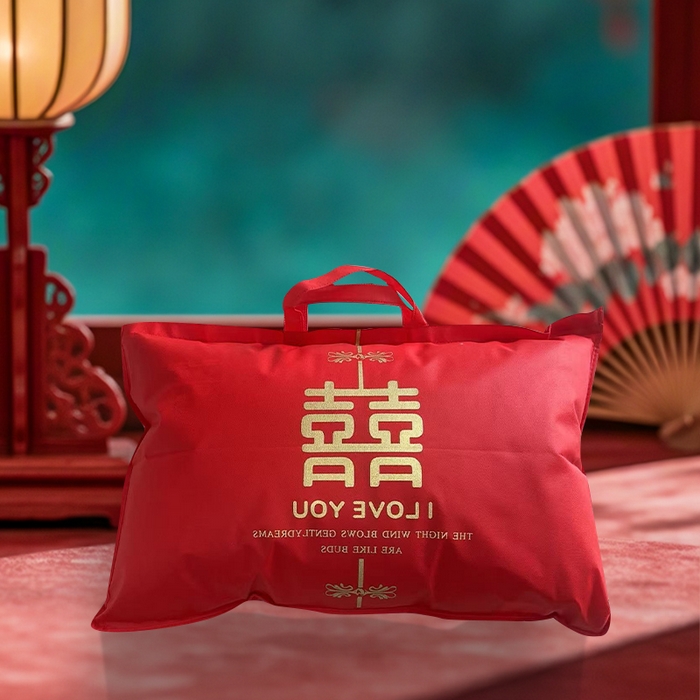 91家纺网 家纺一手货源 找家纺 2025中国红100s澳棉设计师款双喜结婚喜庆婚庆枕头枕芯