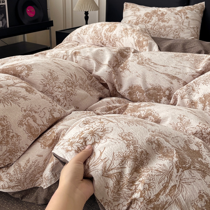 91家纺网 家纺一手货源 找家纺 海岛哥哥 2025新款原麻复古亚麻四件套系列 茶巷