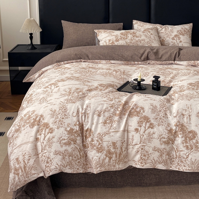 91家纺网 家纺一手货源 找家纺 海岛哥哥 2025新款原麻复古亚麻四件套系列 茶巷