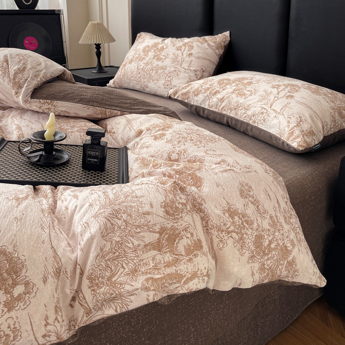 91家纺网 家纺一手货源 找家纺 海岛哥哥 2025新款原麻复古亚麻四件套系列 茶巷