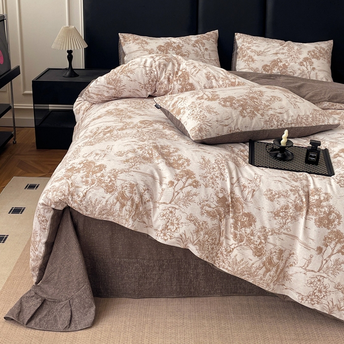 91家纺网 家纺一手货源 找家纺 海岛哥哥 2025新款原麻复古亚麻四件套系列 茶巷