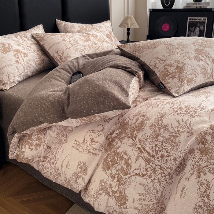 91家纺网 家纺一手货源 找家纺 海岛哥哥 2025新款原麻复古亚麻四件套系列 茶巷