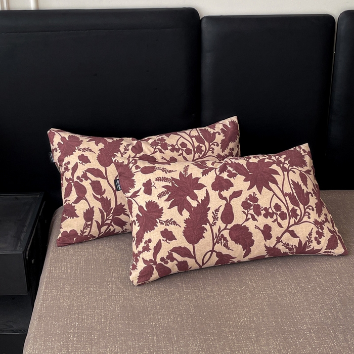 91家纺网 家纺一手货源 找家纺 海岛哥哥 2025新款原麻复古亚麻四件套系列 扶桑花-红