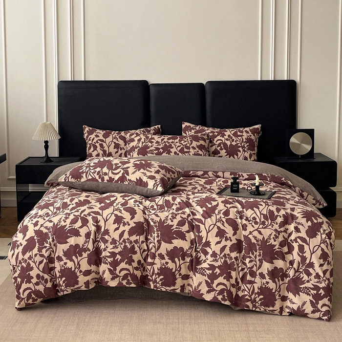 91家纺网 家纺一手货源 找家纺 海岛哥哥 2025新款原麻复古亚麻四件套系列 扶桑花-红