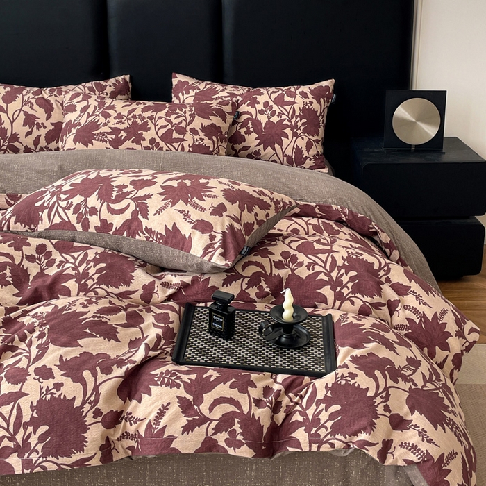 91家纺网 家纺一手货源 找家纺 海岛哥哥 2025新款原麻复古亚麻四件套系列 扶桑花-红