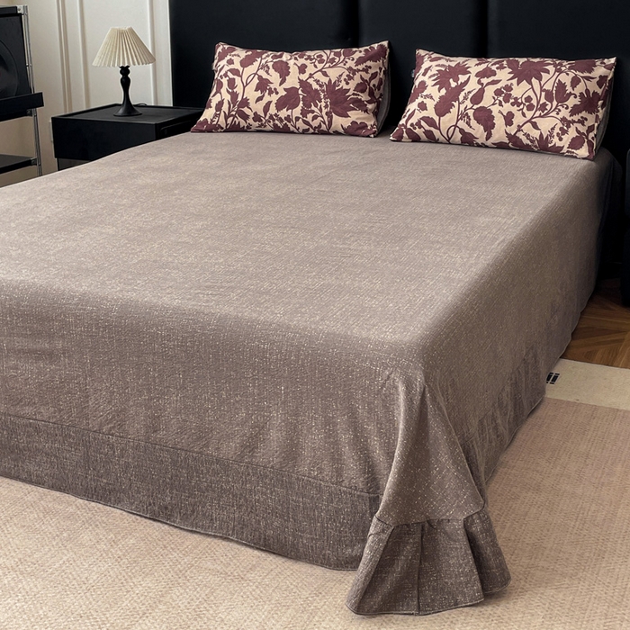 91家纺网 家纺一手货源 找家纺 海岛哥哥 2025新款原麻复古亚麻四件套系列 扶桑花-红