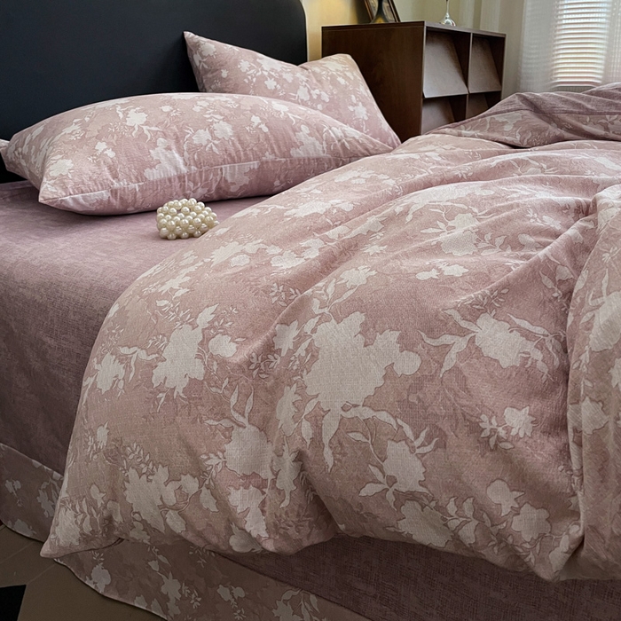 91家纺网 家纺一手货源 找家纺 海岛哥哥 2025新款原麻复古亚麻四件套系列 浮绘花影