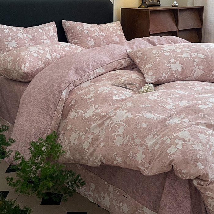 91家纺网 家纺一手货源 找家纺 海岛哥哥 2025新款原麻复古亚麻四件套系列 浮绘花影