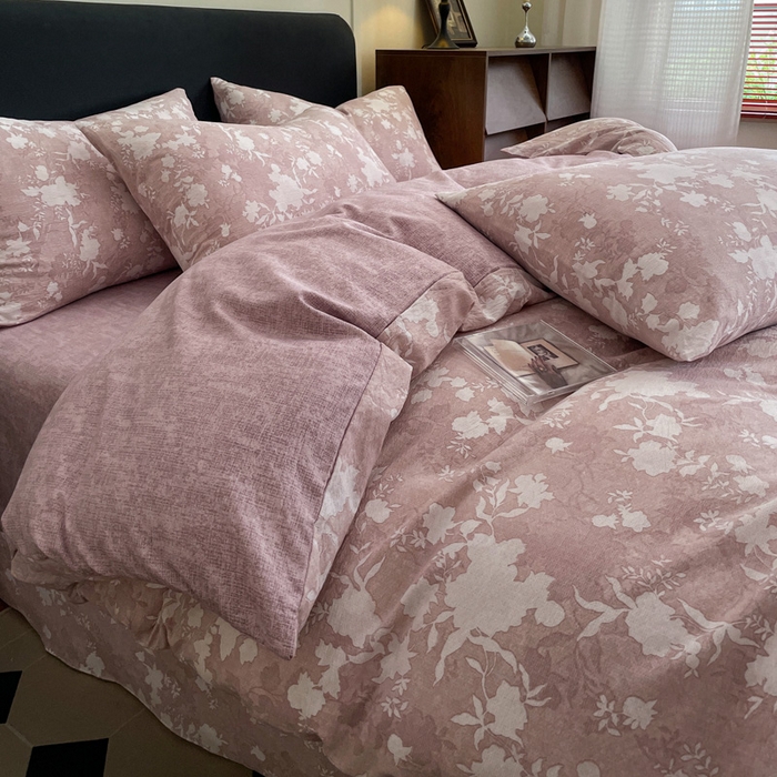 91家纺网 家纺一手货源 找家纺 海岛哥哥 2025新款原麻复古亚麻四件套系列 浮绘花影