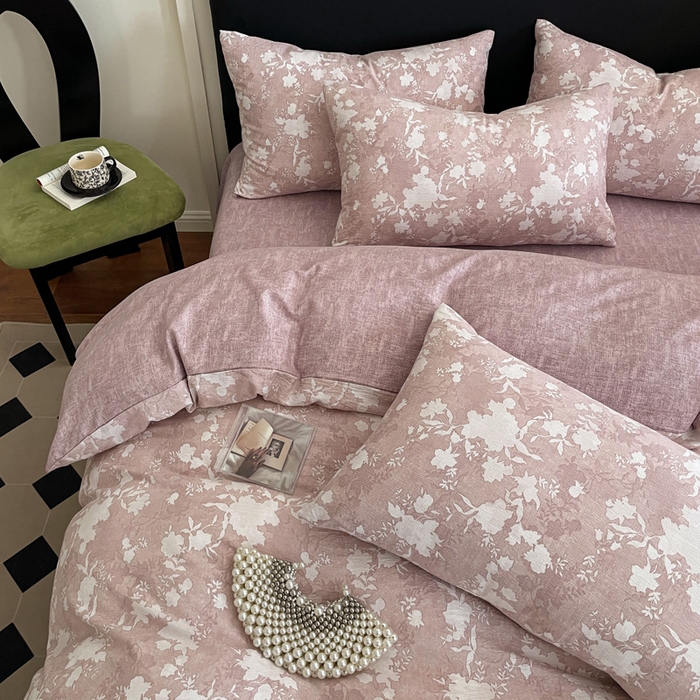 91家纺网 家纺一手货源 找家纺 海岛哥哥 2025新款原麻复古亚麻四件套系列 浮绘花影