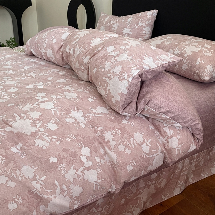 91家纺网 家纺一手货源 找家纺 海岛哥哥 2025新款原麻复古亚麻四件套系列 浮绘花影