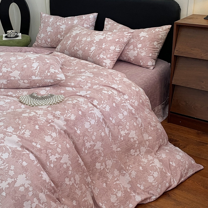 91家纺网 家纺一手货源 找家纺 海岛哥哥 2025新款原麻复古亚麻四件套系列 浮绘花影