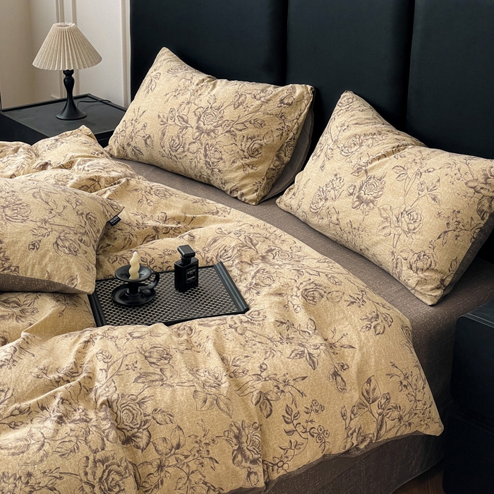 91家纺网 家纺一手货源 找家纺 海岛哥哥 2025新款原麻复古亚麻四件套系列 花无意