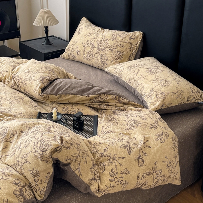 91家纺网 家纺一手货源 找家纺 海岛哥哥 2025新款原麻复古亚麻四件套系列 花无意