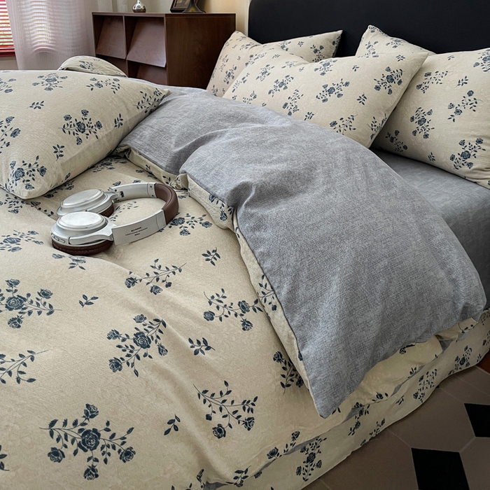 91家纺网 家纺一手货源 找家纺 海岛哥哥 2025新款原麻复古亚麻四件套系列 解语花