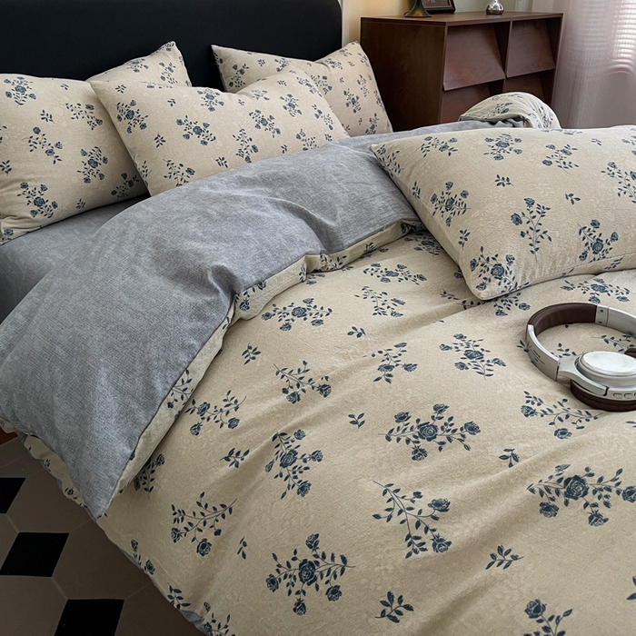 91家纺网 家纺一手货源 找家纺 海岛哥哥 2025新款原麻复古亚麻四件套系列 解语花