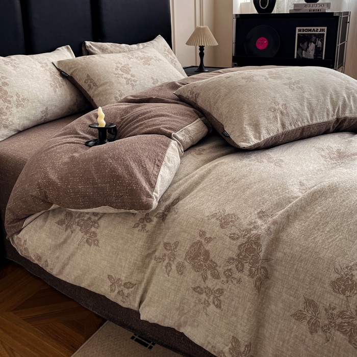 91家纺网 家纺一手货源 找家纺 海岛哥哥 2025新款原麻复古亚麻四件套系列 静谧花香-咖