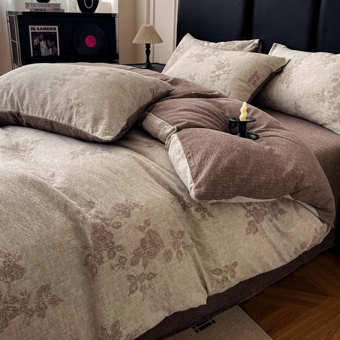 91家纺网 家纺一手货源 找家纺 海岛哥哥 2025新款原麻复古亚麻四件套系列 静谧花香-咖