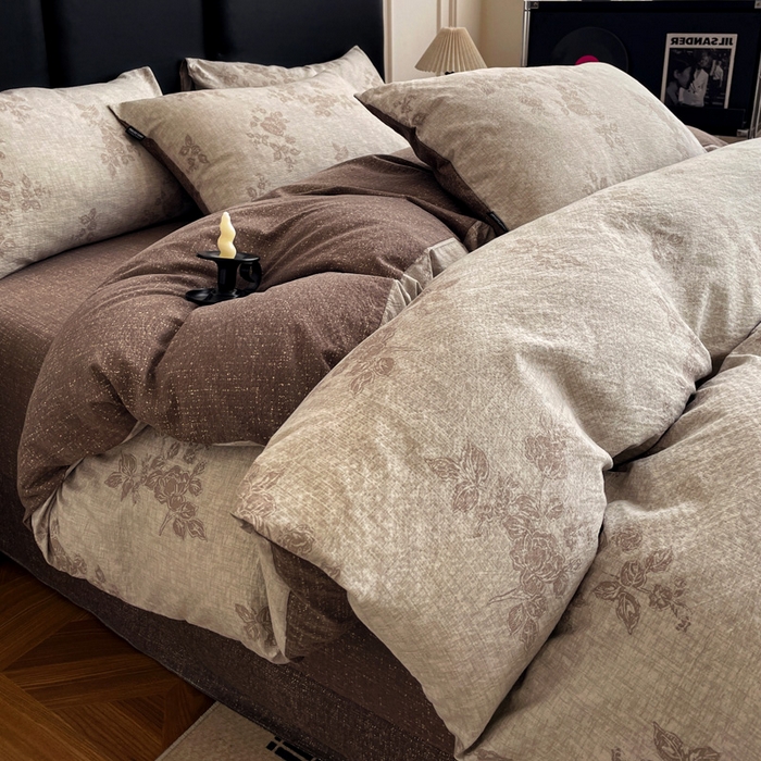 91家纺网 家纺一手货源 找家纺 海岛哥哥 2025新款原麻复古亚麻四件套系列 静谧花香-咖