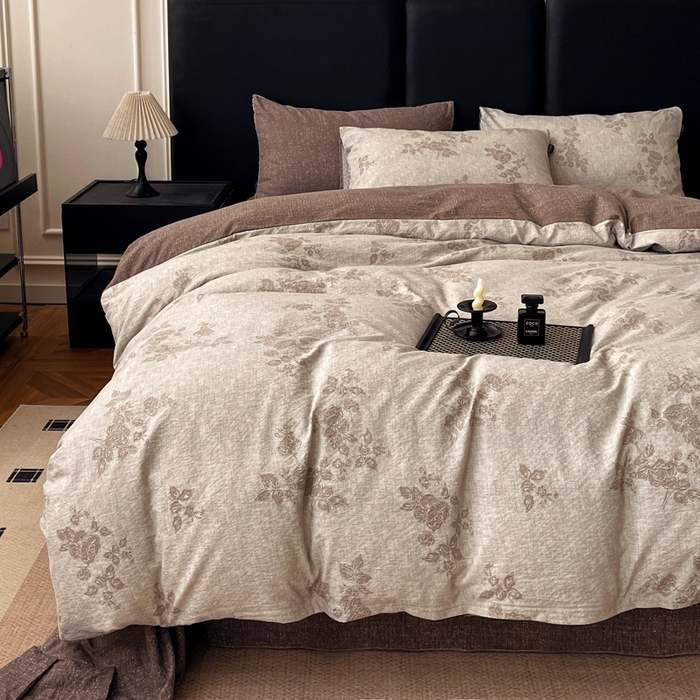 91家纺网 家纺一手货源 找家纺 海岛哥哥 2025新款原麻复古亚麻四件套系列 静谧花香-咖