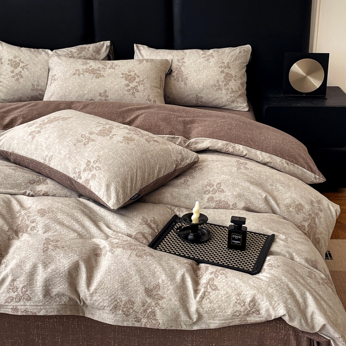 91家纺网 家纺一手货源 找家纺 海岛哥哥 2025新款原麻复古亚麻四件套系列 静谧花香-咖