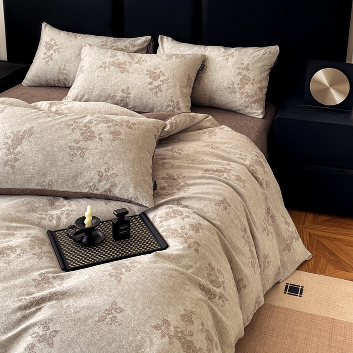 91家纺网 家纺一手货源 找家纺 海岛哥哥 2025新款原麻复古亚麻四件套系列 静谧花香-咖