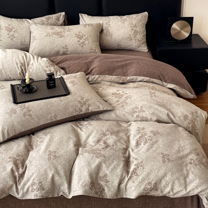 91家纺网 家纺一手货源 找家纺 海岛哥哥 2025新款原麻复古亚麻四件套系列 静谧花香-咖