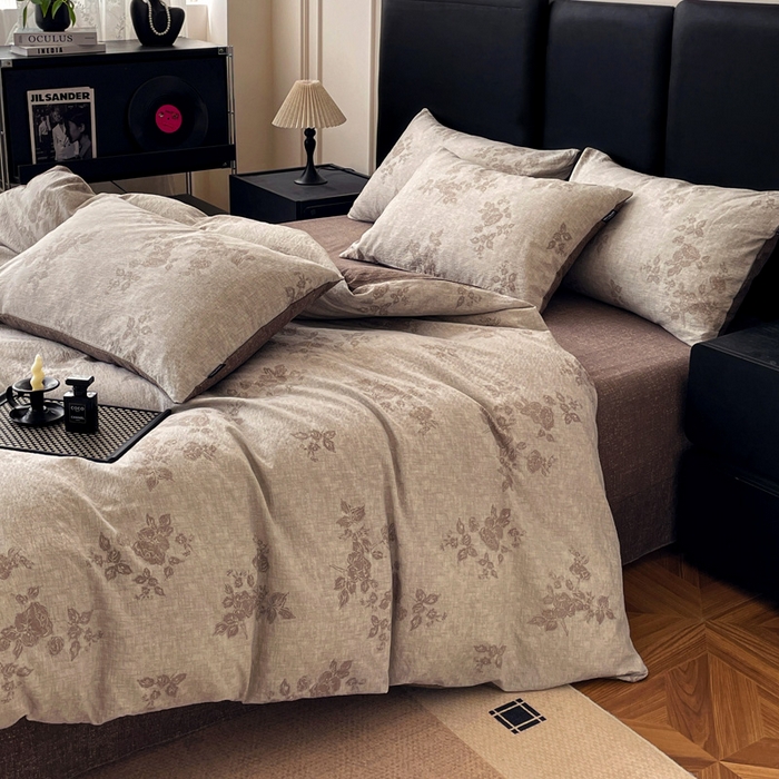 91家纺网 家纺一手货源 找家纺 海岛哥哥 2025新款原麻复古亚麻四件套系列 静谧花香-咖