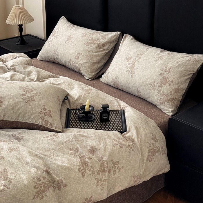 91家纺网 家纺一手货源 找家纺 海岛哥哥 2025新款原麻复古亚麻四件套系列 静谧花香-咖