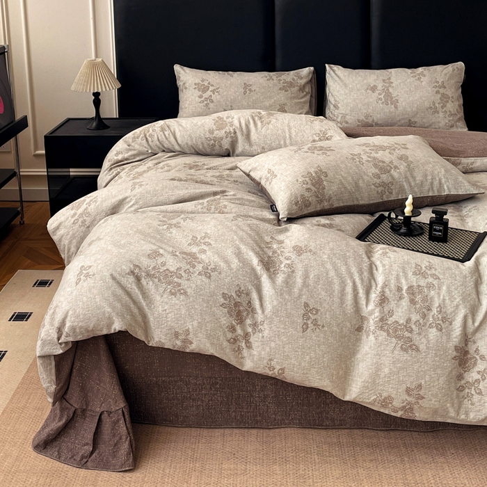 91家纺网 家纺一手货源 找家纺 海岛哥哥 2025新款原麻复古亚麻四件套系列 静谧花香-咖