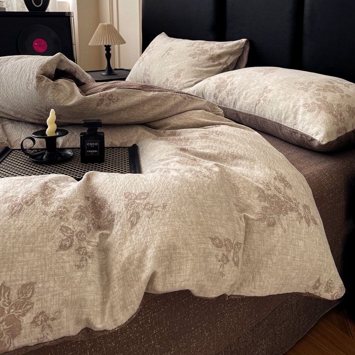 91家纺网 家纺一手货源 找家纺 海岛哥哥 2025新款原麻复古亚麻四件套系列 静谧花香-咖